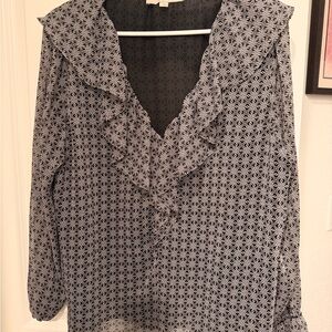 LOFT Black and White Geometric Blouse